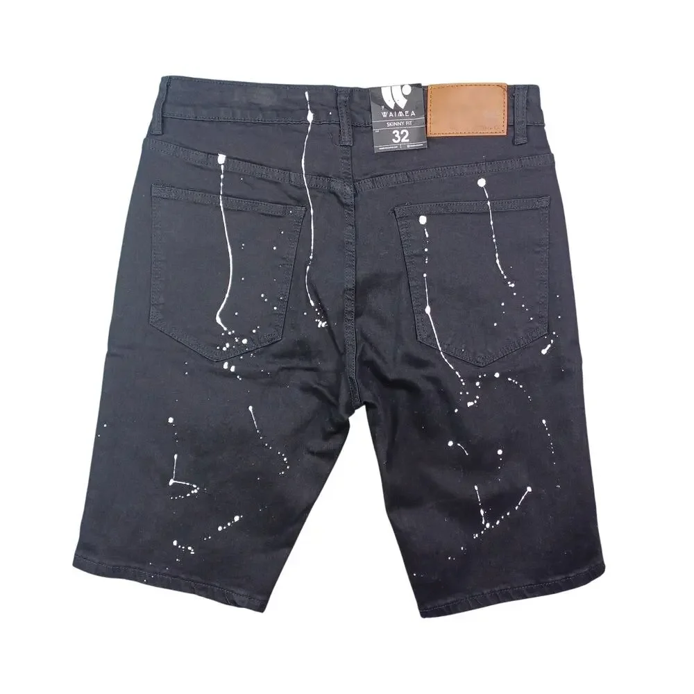 Waimea Black Skinny Fit Jean Shorts Men Size 32 Money Graffiti Paint Streetwear